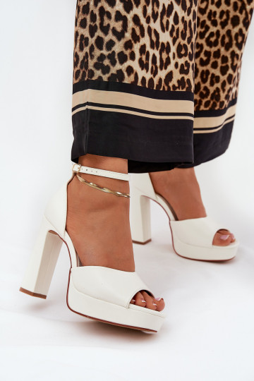 Ladies Sandals On Heel And Platform Eco Leather White Lomman 2