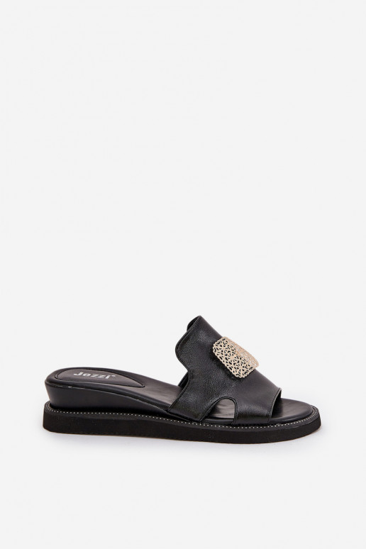 Women's Wedge Sandals Eco Leather With Decoration Black Sarela