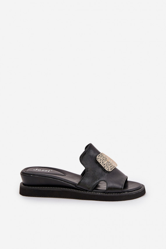 Women's Wedge Sandals Eco Leather With Decoration Black Sarela