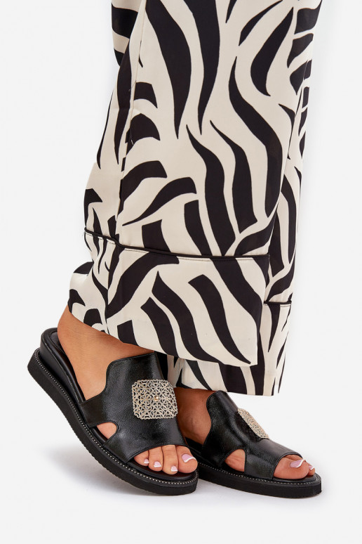 Women's Wedge Sandals Eco Leather With Decoration Black Sarela