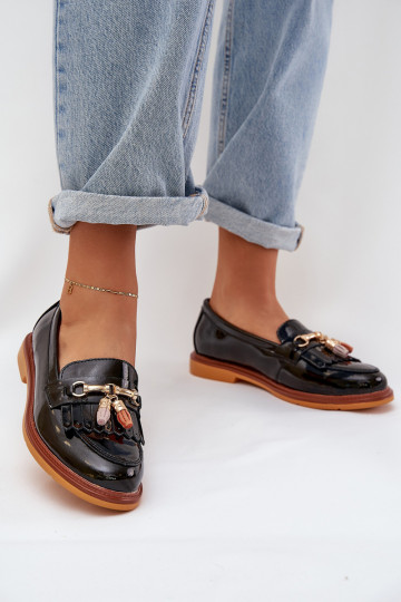 Lacquered Leather Elegant Loafers On Flat Heel S.Barski LR51-768A Black 2