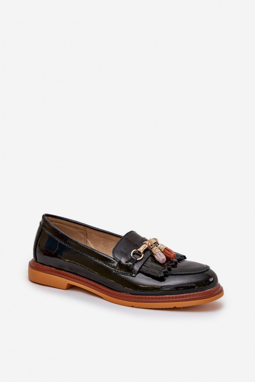 Lacquered Leather Elegant Loafers On Flat Heel S.Barski LR51-768A Black Lacquered Leather Elegant Loafers On Flat Heel S.Barski LR51-768A Black