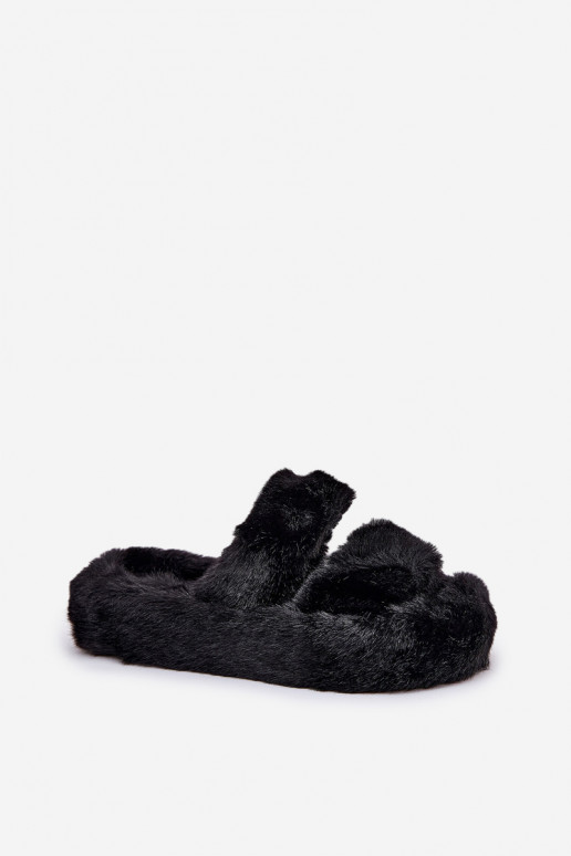 Women's Fur Slippers On Platform Black Talfedi