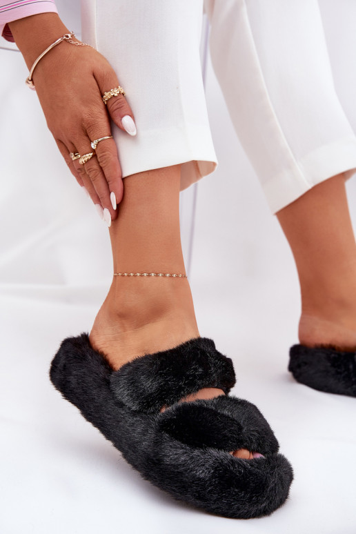 Women's Fur Slippers On Platform Black Talfedi