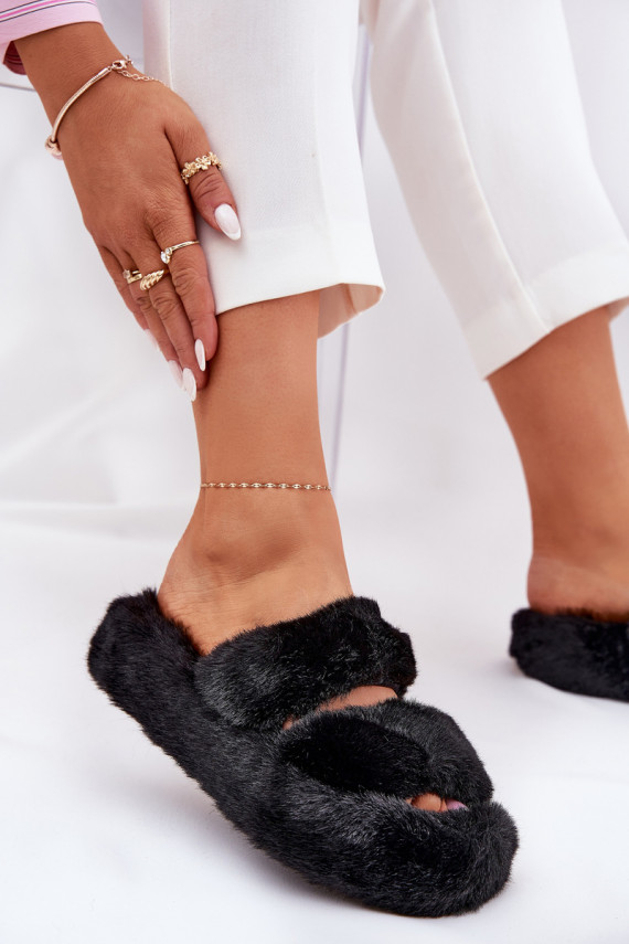 Women's Fur Slippers On Platform Black Talfedi