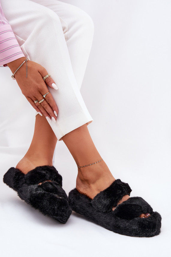 Women's Fur Slippers On Platform Black Talfedi