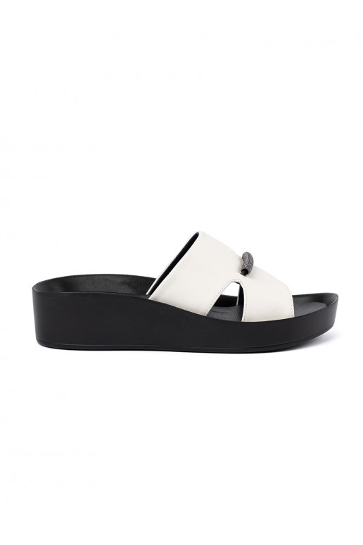 White-black slippers  on a low wedge