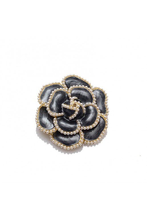 Brooch black Kwiat Kamelia withPerełkami BZ145
