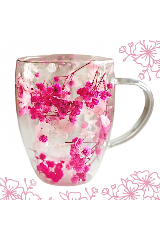 Szklanka termiczna withami w środku, gipsówka hortensje pink 300 ml 1pcs. SZK149