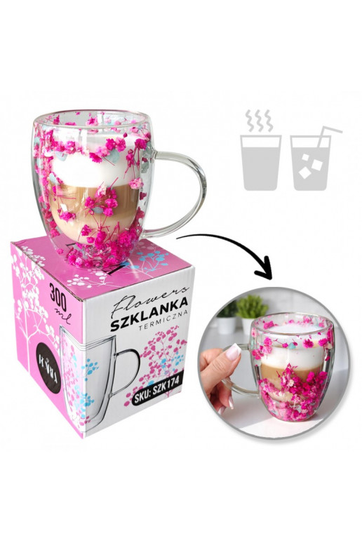 Szklanka termiczna withami w środku, gipsówka hortensje pink 300 ml 1pcs. SZK174