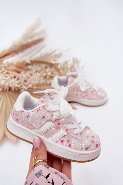 Shiny Girls Sports Shoes With Hearts Pink Tessina