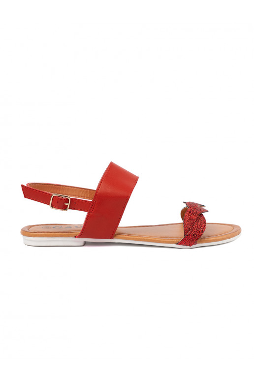 red sandals flat with glitter