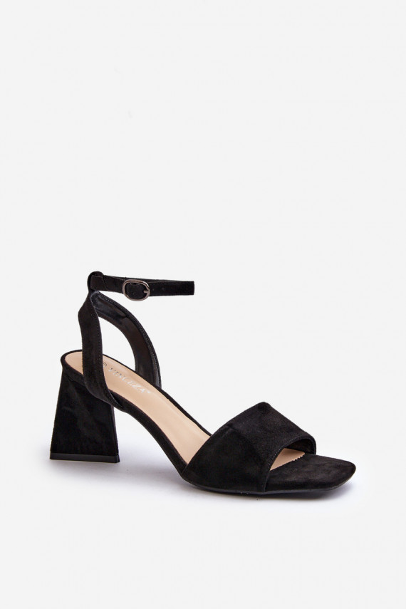 Women's High Heel Sandals in Black Eco Suede Upttima