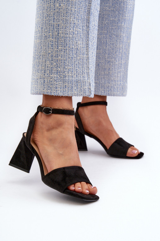 Women's High Heel Sandals in Black Eco Suede Upttima