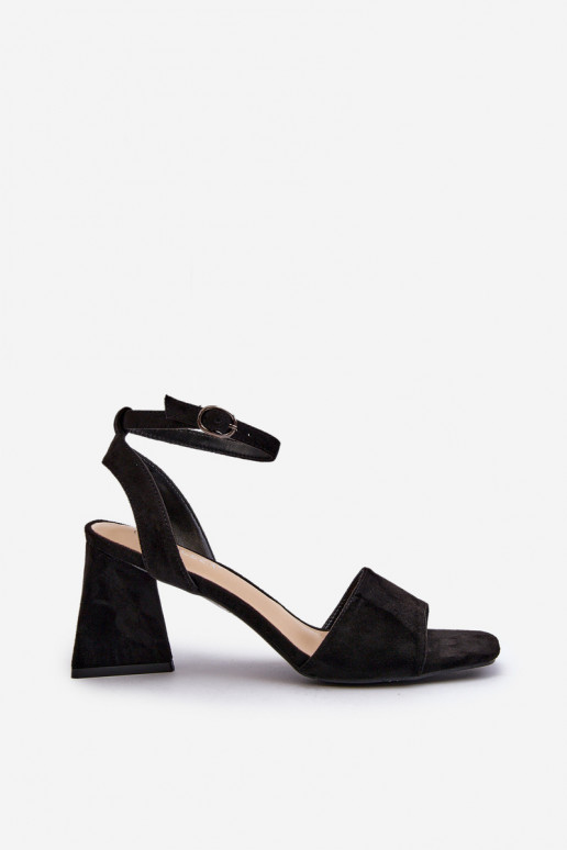 Women's High Heel Sandals in Black Eco Suede Upttima