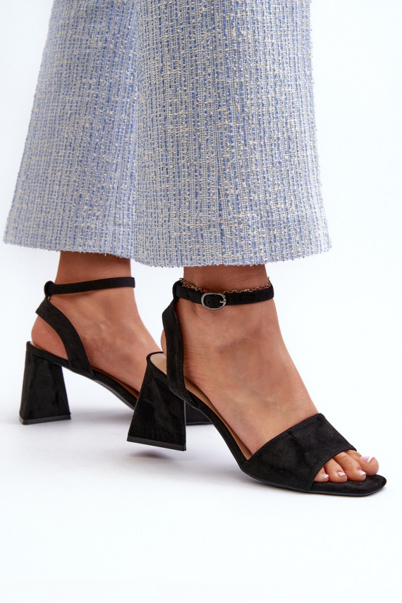 Women's High Heel Sandals in Black Eco Suede Upttima