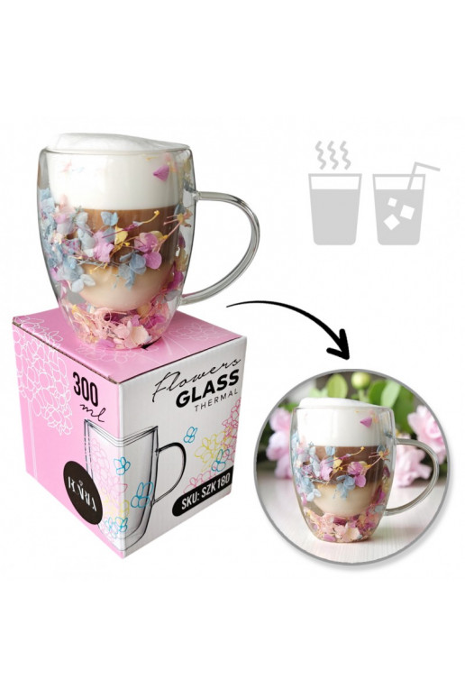 Szklanka termiczna withami w środku, gipsówka hortensje pink 300 ml 1pcs. SZK180