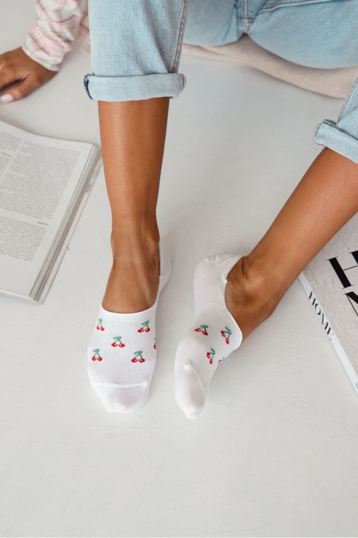 Women's Microstop Socks Cotton Small Cherries White