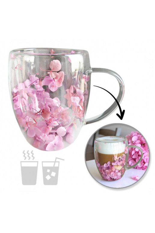 Szklanka termiczna withami w środku, gipsówka hortensje pink 300 ml 1pcs. SZK165