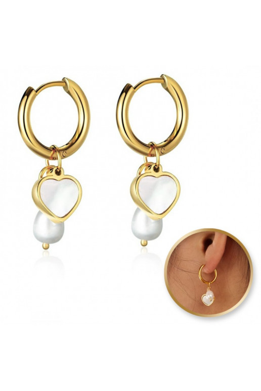 gold color-plated stainless steel earrings cover with gold, The heart, with decorative pearls KST3319