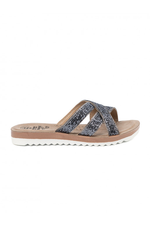 Metallic design slippers  womens on a flat sole