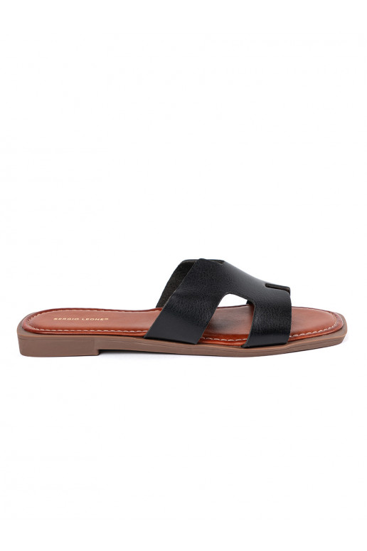 black slippers  with a square toe