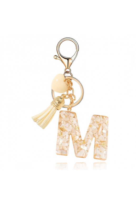 Keychain LITERKA "M" biało  kamyczki  BRL329M