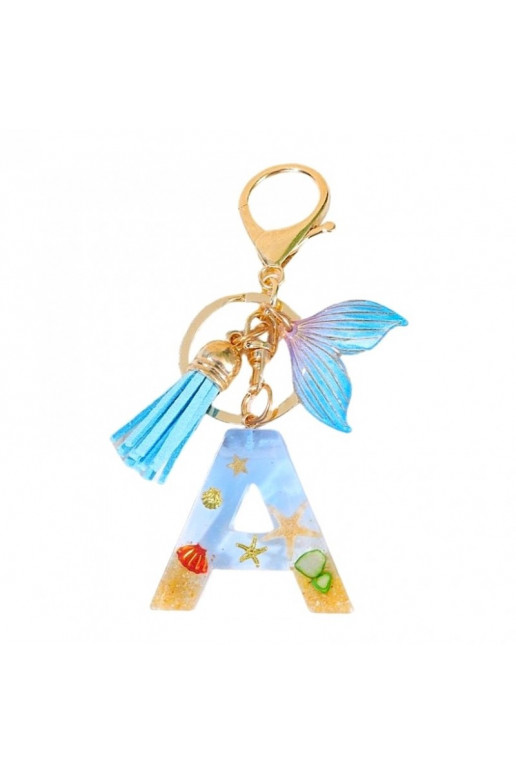 Keychain LITERKA "A" , MORSKI, ogon syreny, muszelki, frędzle BRL353A