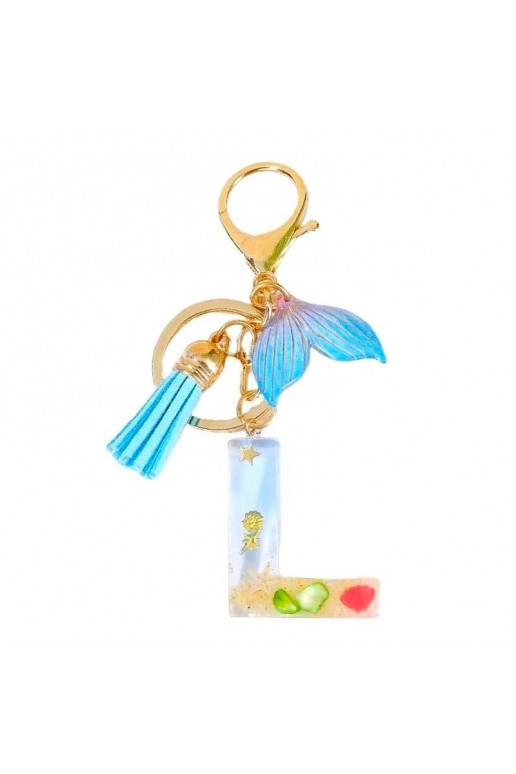 Keychain LITERKA "L" , MORSKI, ogon syreny, muszelki, frędzle BRL353L