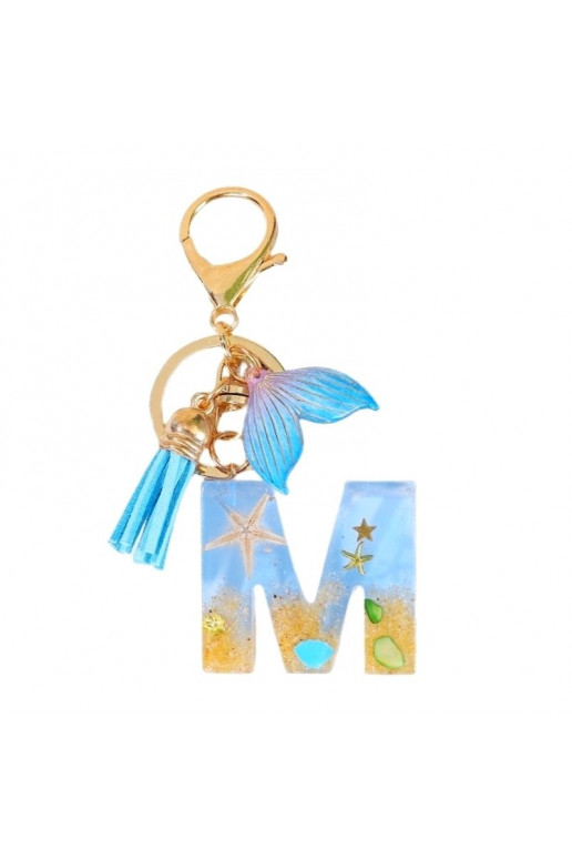 Keychain LITERKA "M" , MORSKI, ogon syreny, muszelki, frędzle BRL353M
