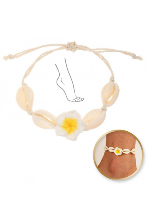 Ankle braceletsznurku, MUSZELKI andFlowers HAWAJSKI B542ZO