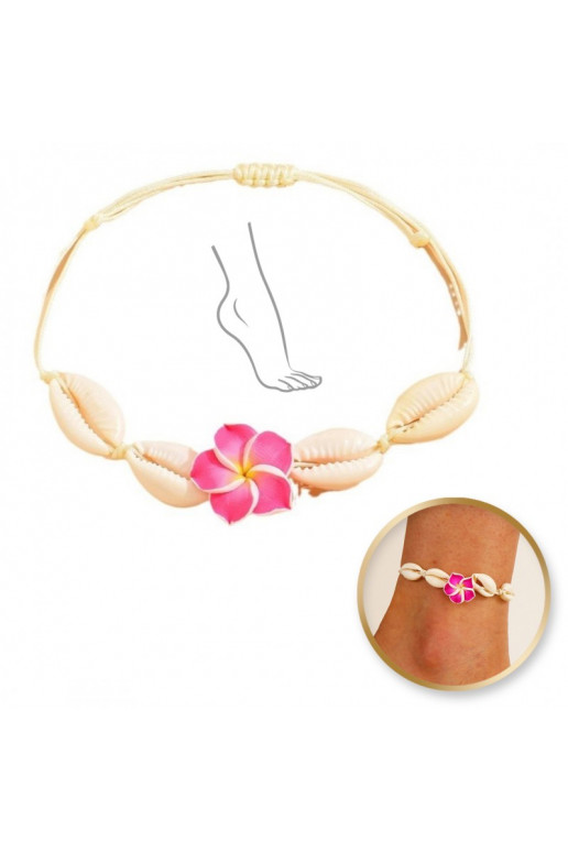 Ankle braceletsznurku, MUSZELKI andFlowers HAWAJSKI B542F