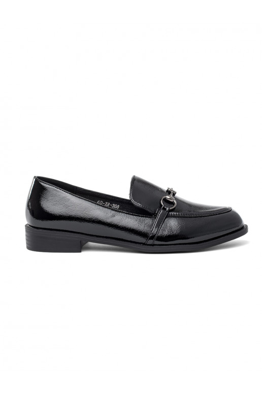 black lacquered women's moccasins with stylish details