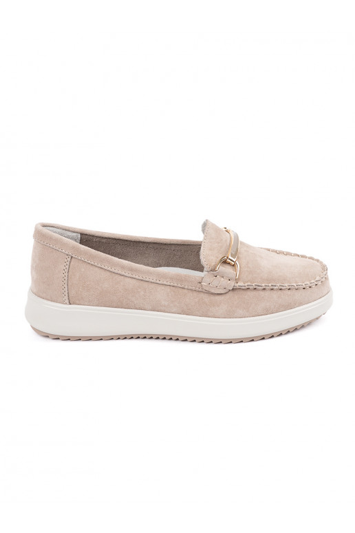 beige Women's moccasins genuine leather