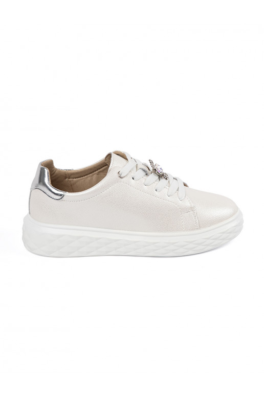 White-silver Sneakers z przypinką leather Sergio Leone