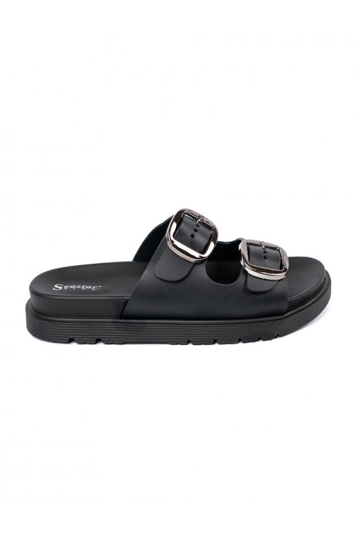 Slippers black ze silvermi klamrami