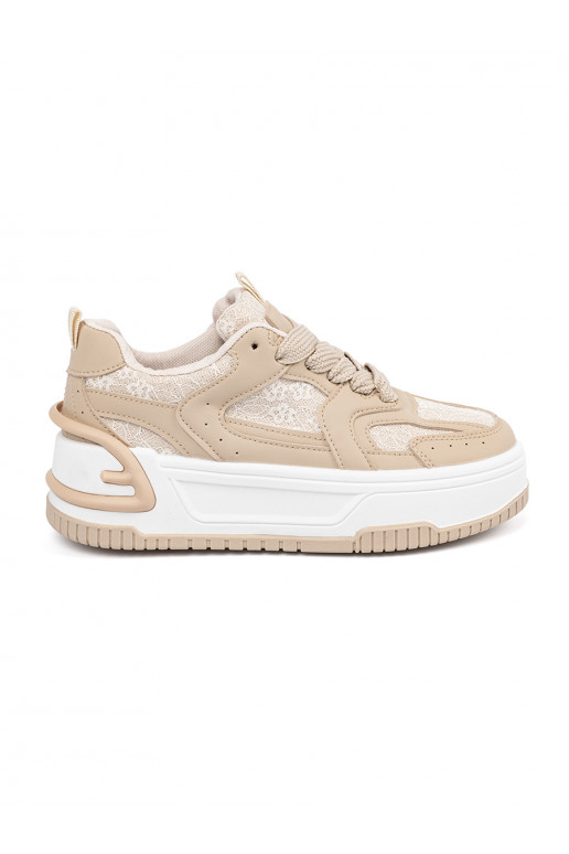 Women's casual shoes z koronką beige
