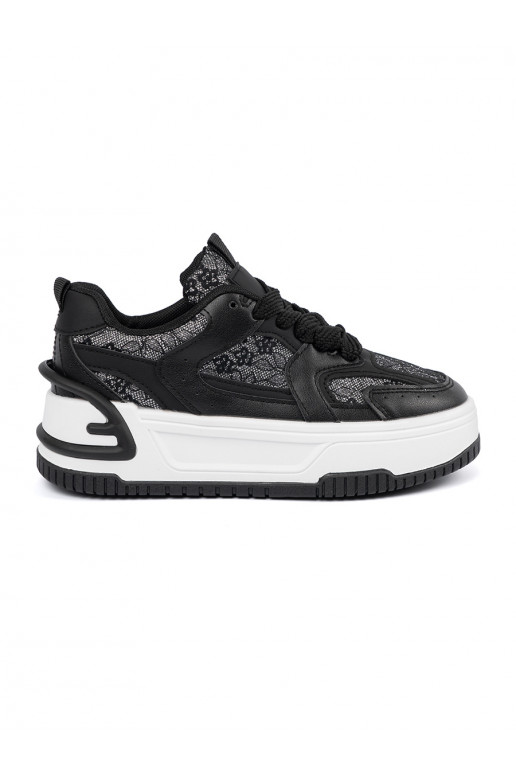 Women's casual shoes z koronką black-white color