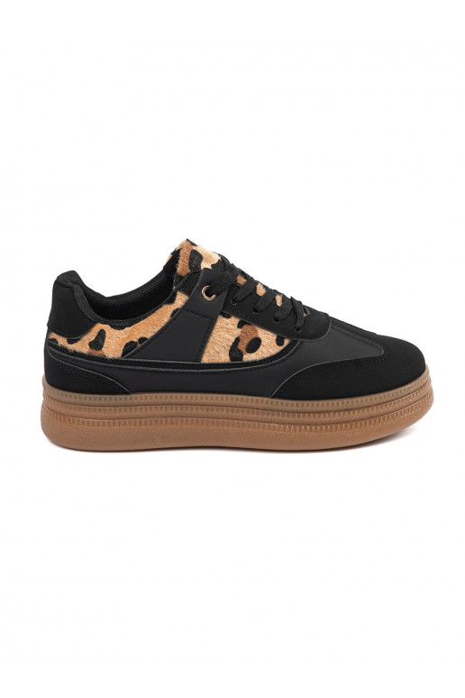 Womens black Sneakers z wstawkami leopard print