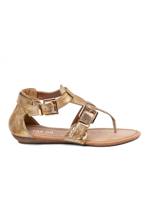 gold color sandalsInstylu japonek with buckles