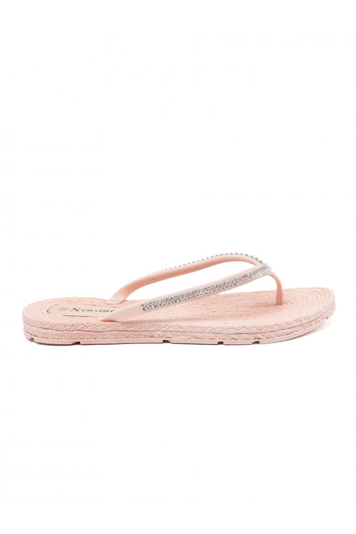 Light pink hue flip-flops with zircons