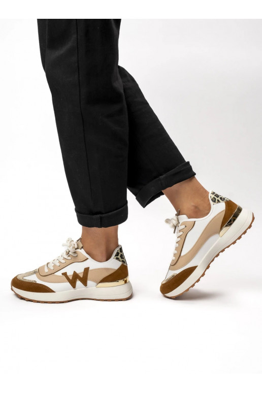 Womens Sneakers model shoes WANDA WHITE BROWN Stylish Warstwy i Naturalna Kolorystyka