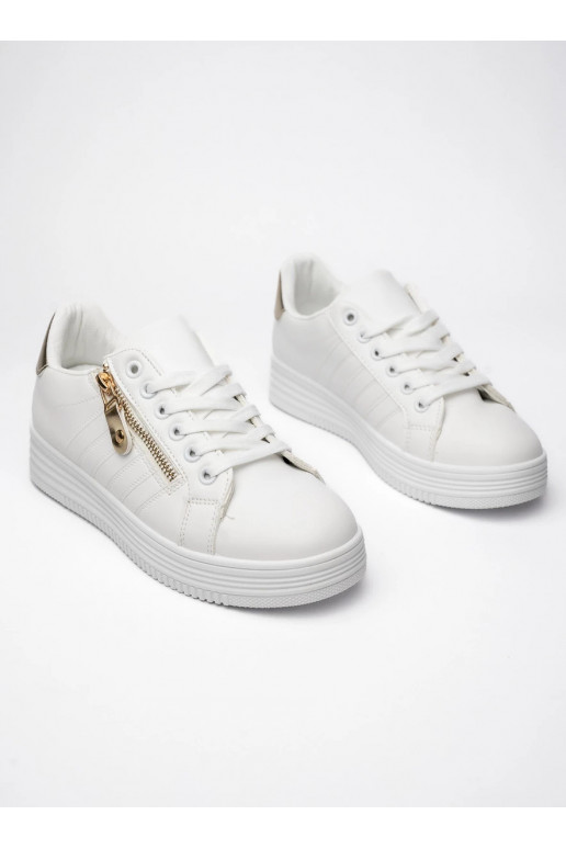 Womens Sneakers model shoes ZIPPY GOLD Classic Biel z gold colorm Akcentem