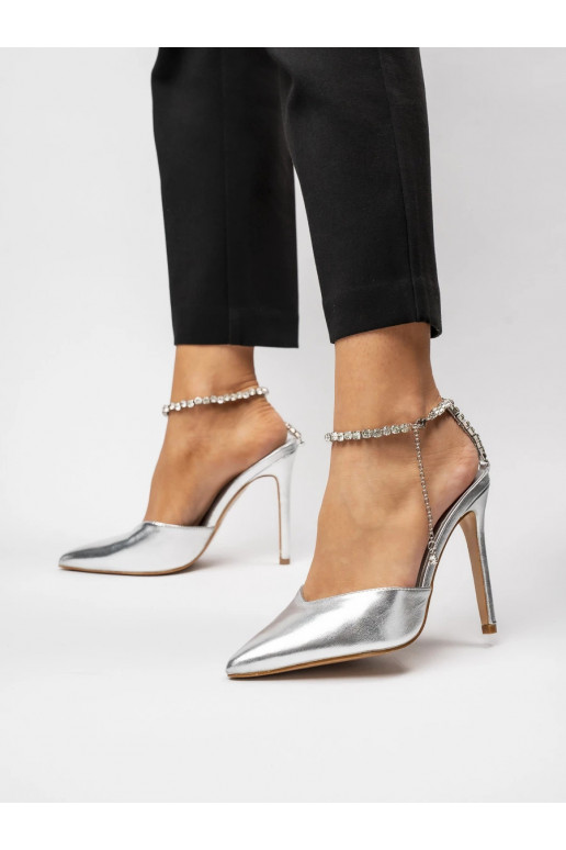 Womens high-heeled shoes KAYLA Silver Błyszczący Urok i Biżuteryjny Akcent