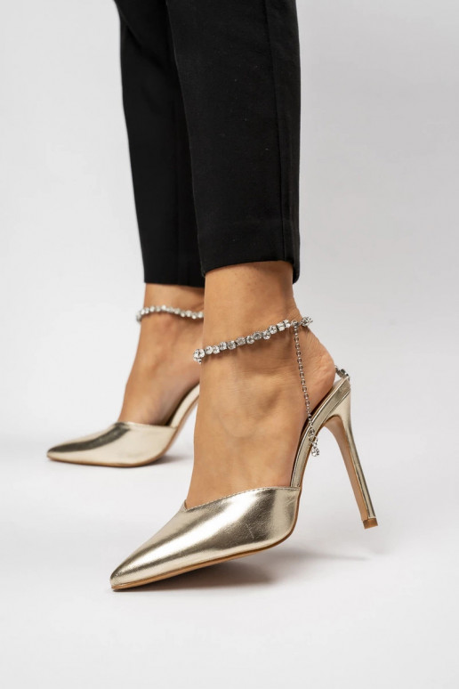 Womens high-heeled shoes KAYLA GOLD Błyszczący Urok i Biżuteryjny Akcent