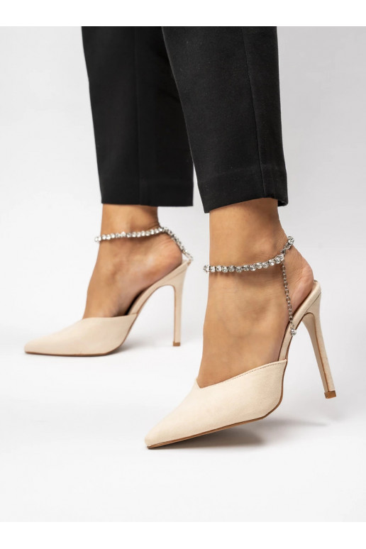 Womens high-heeled shoes KAYLA BEIGE Błyszczący Urok i Biżuteryjny Akcent