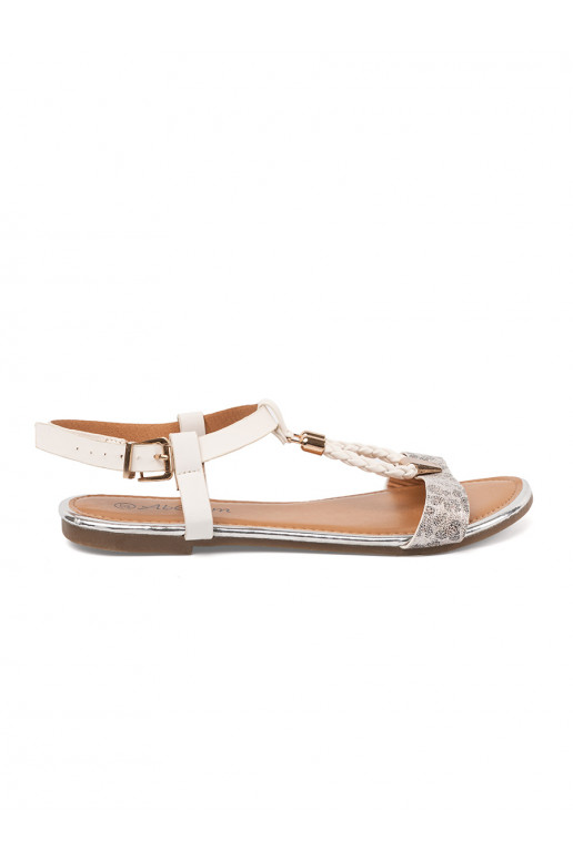 White silver sandals with gold decorations
