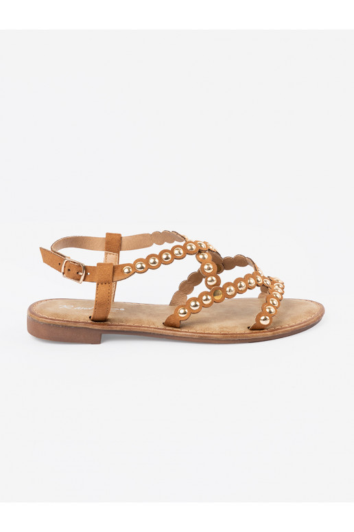 caramel colors sandals flat with rivets