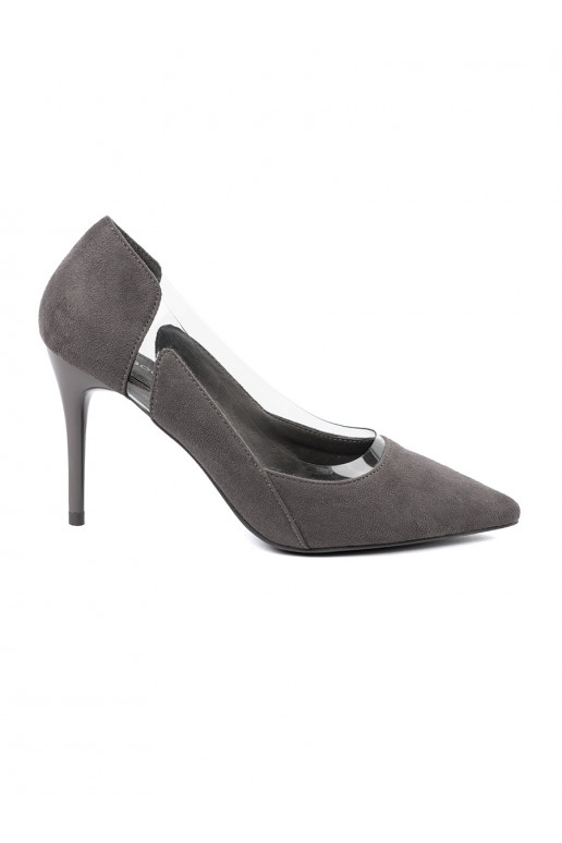 gray of suede High heels z przeźroczystymi wstawkami