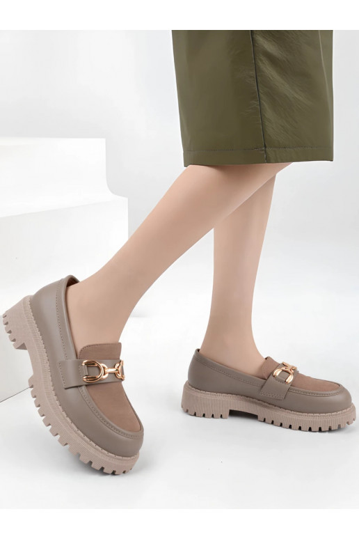 Women's moccasins with metal decoration khaki colors